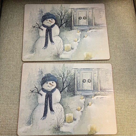 Pimpernel Set Of Four Cork board Placement With Six Matching Coasters Snowman - Picture 3 of 7